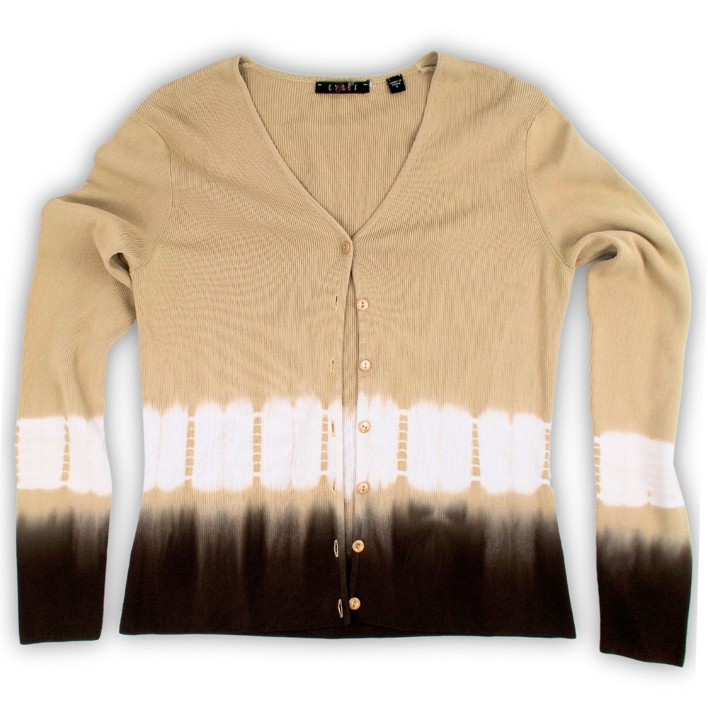 Y2K Ribbed Knitted Blouse | Tan & Brown | Size Small | 63% rayon, 37% nylon